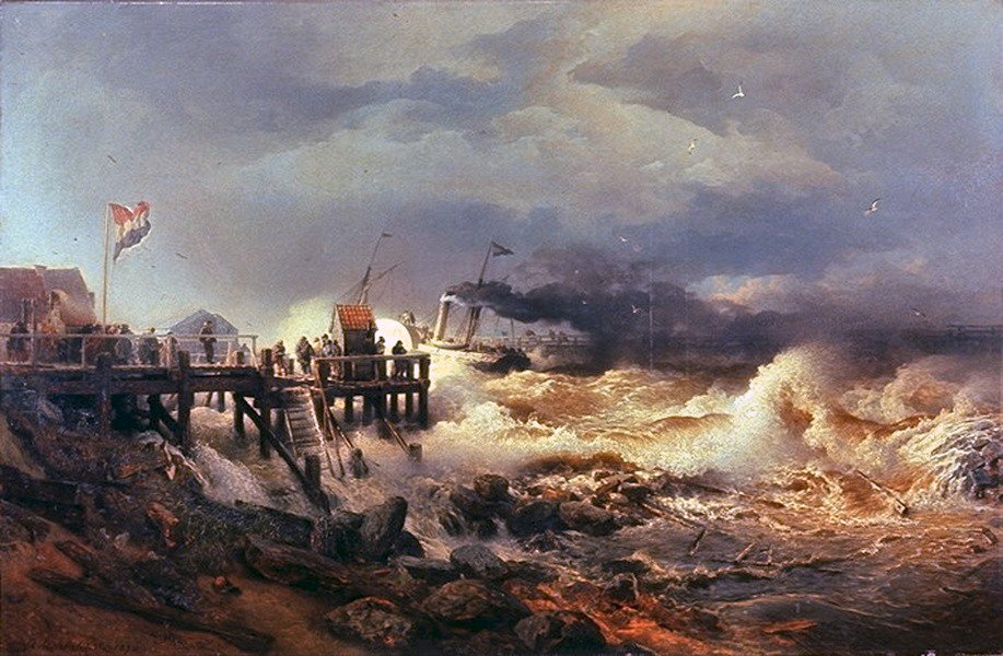Departure of a Steamer in a Storm, vintage artwork by Andreas Achenbach, A3 (16x12") Poster Print