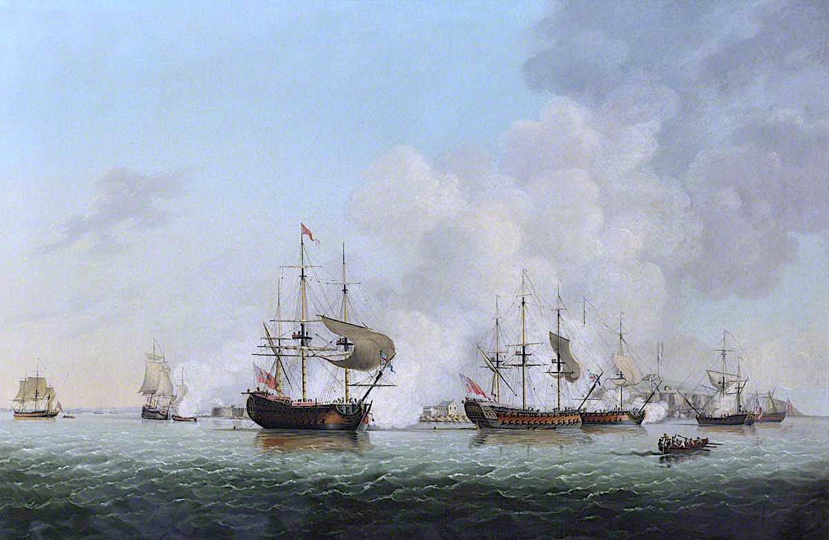 Attack on Goree, 29 December 1758, vintage artwork by Dominic Serres, 12x8" (A4) Poster