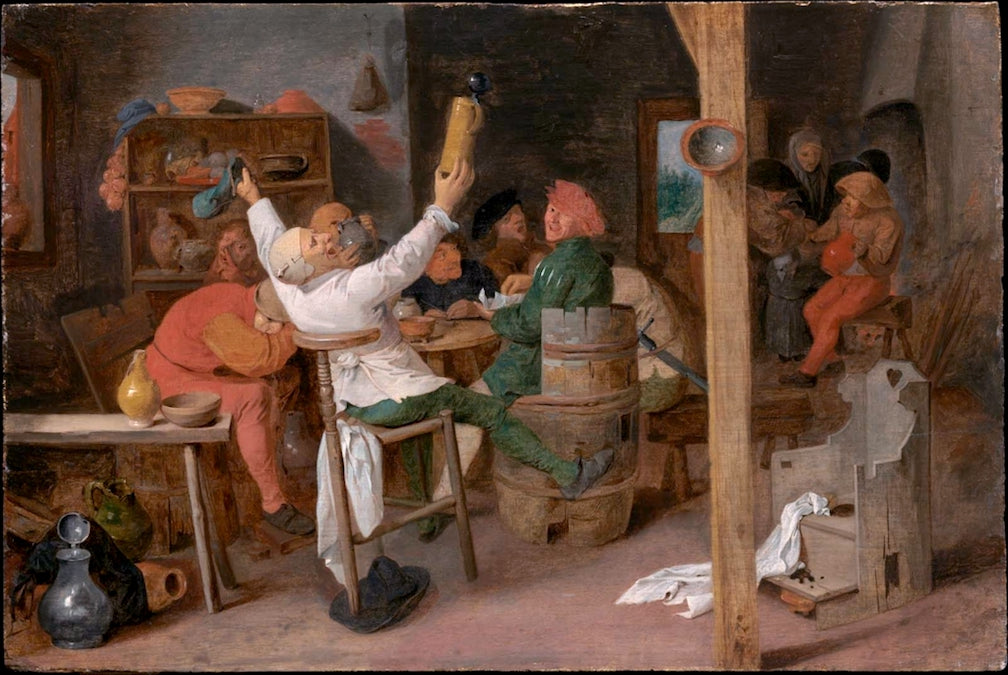 Peasants Carousing in a Tavern, vintage artwork by Adriaen Brouwer, 12x8" (A4) Poster