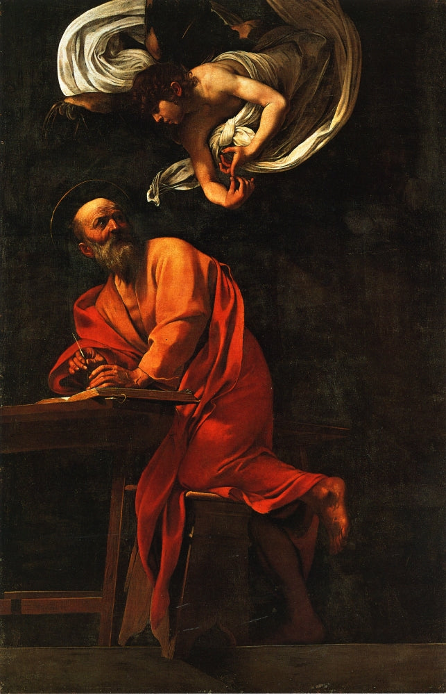 St. Matthew and the Angel, vintage artwork by Caravaggio, 12x8" (A4) Poster