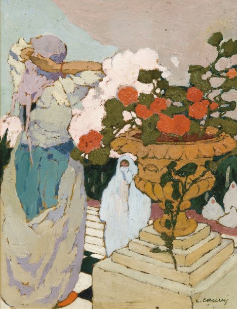 Woman Refitting her Headscarf, vintage artwork by Leon Cauvy, 12x8" (A4) Poster