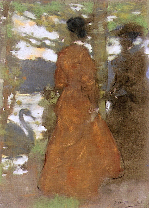 Elegant Ladies beside a Lake, vintage artwork by James Watterston Herald, 12x8" (A4) Poster