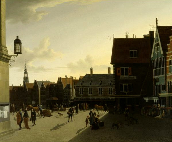 The Dam at Amsterdam, vintage artwork by After Gerrit Adriaensz.Berckheyde, 12x8" (A4) Poster