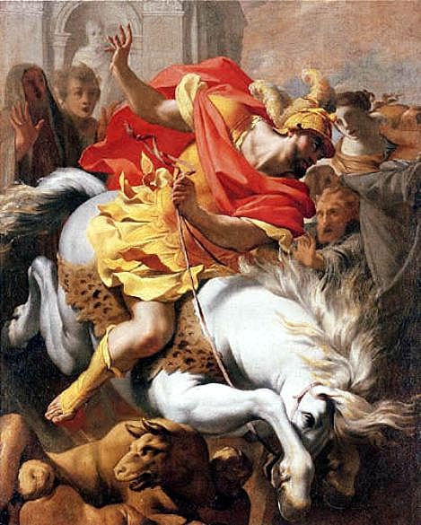 Marcus Curtius Leaping into the Void, vintage artwork by Eustache Le Sueur, 12x8" (A4) Poster