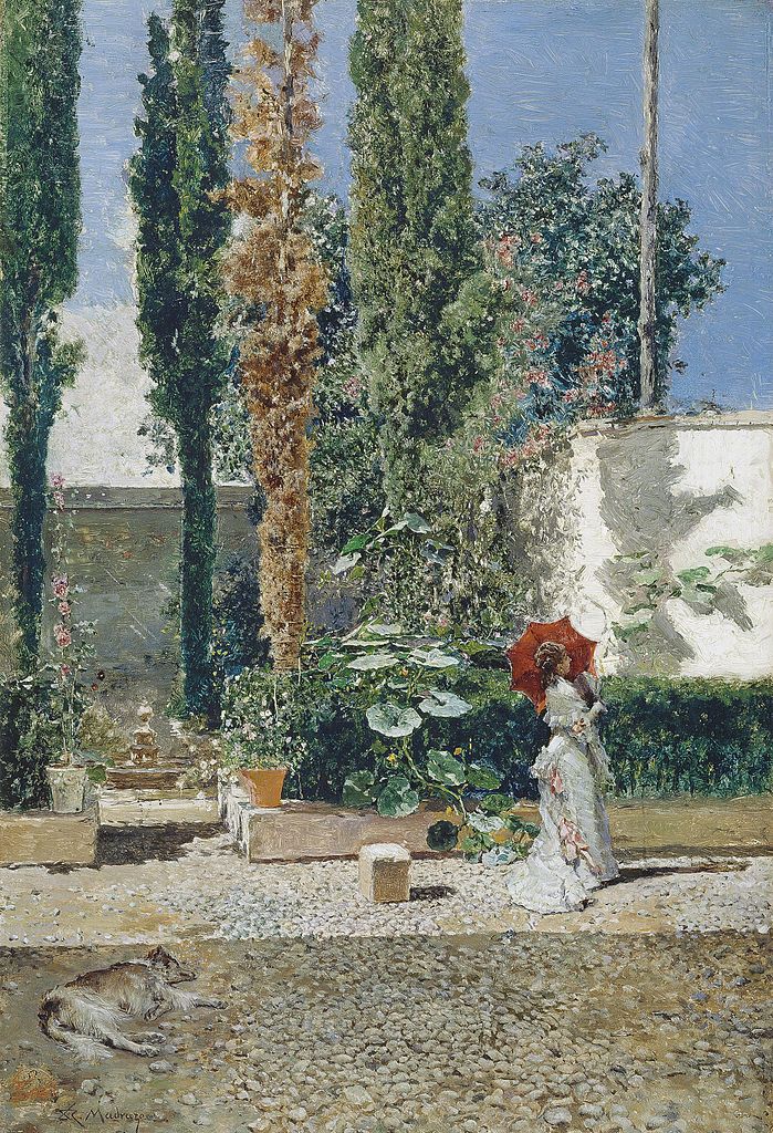 Garden of the house of Fortuny, vintage artwork by Raimundo de Madrazo y Garreta, 12x8" (A4) Poster