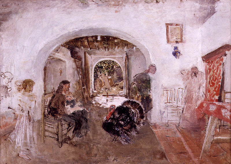 Interior of a Valencian Farmhouse, vintage artwork by Ignacio Pinazo Camarlench, 12x8" (A4) Poster