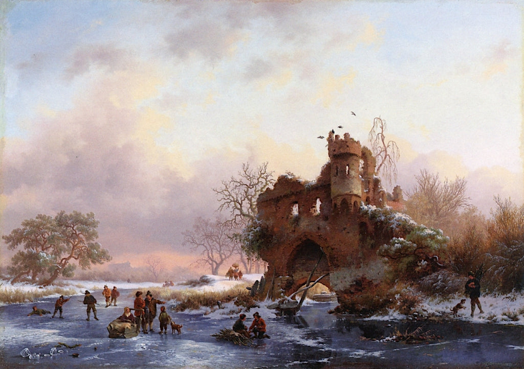 Winter Landscape with Skaters near a Dilapidated Castle, vintage artwork by Frederk Marinus Kruseman, A3 (16x12") Poster Print