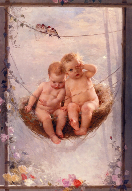 Sleepyheads, vintage artwork by Timoleon Marie Lobrichon, 12x8" (A4) Poster