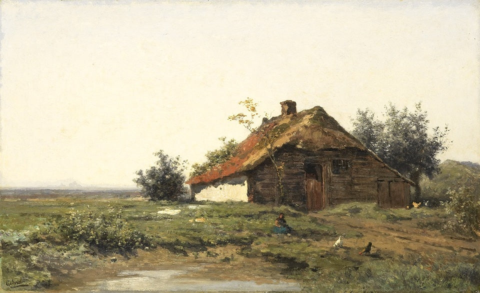 Cottage in an Open Field, vintage artwork by Paul Joseph Constantin Gabriël, 12x8" (A4) Poster