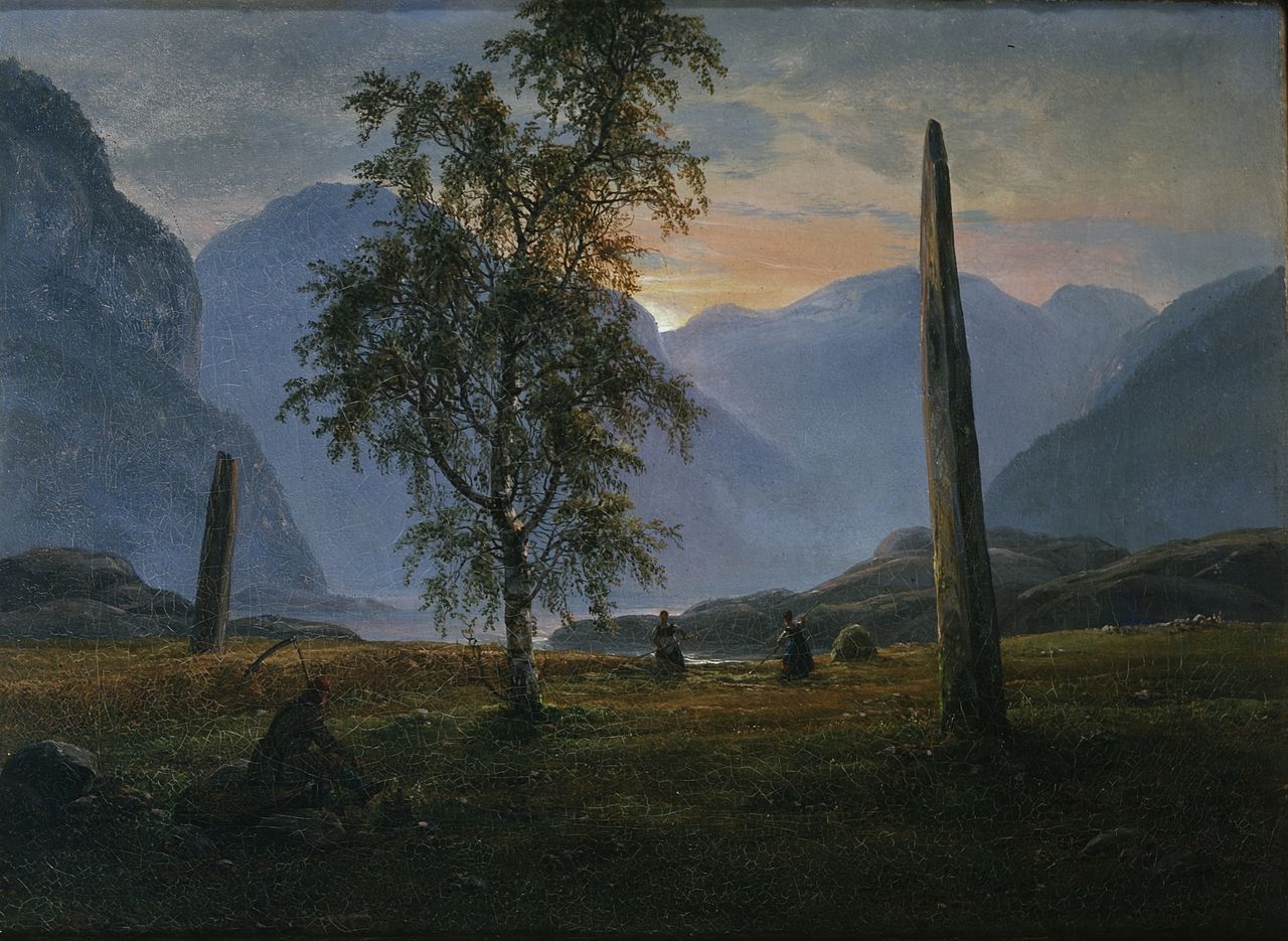 Landscape with memorial stones, vintage artwork by Johan Christian Claussen Dahl, A3 (16x12") Poster Print