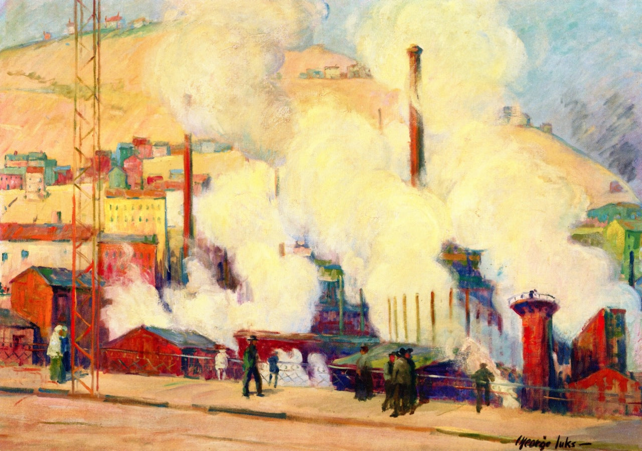 Industrial Scene, Pottsville, Pennsylvania, vintage artwork by George Luks, 12x8" (A4) Poster