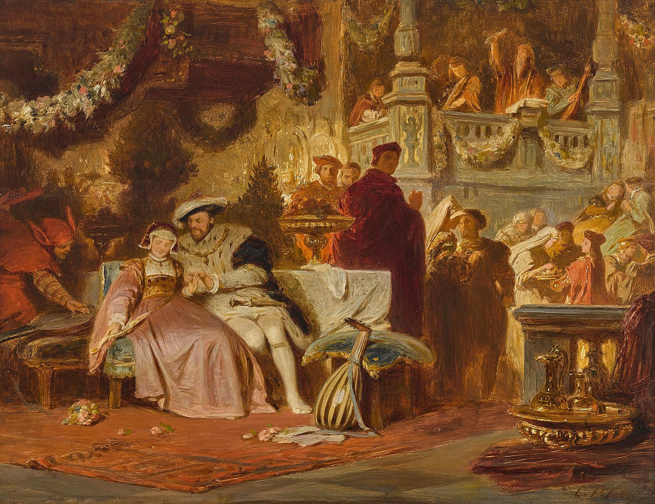 Henry VIII and Anne Boleyn at the Ball of Cardinal Wolsey, vintage artwork by Carl Theodor von Piloty, 12x8" (A4) Poster