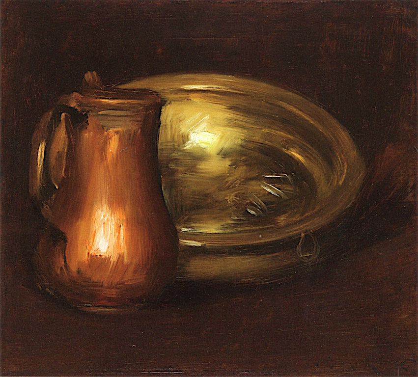 Copper Pitcher and Brass Bowl, vintage artwork by William Merritt Chase, 12x8" (A4) Poster
