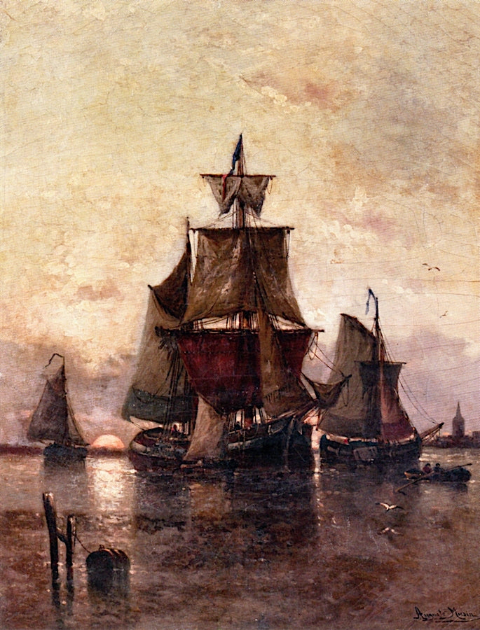 Dawn of Spring, Calm on the Scheldt, vintage artwork by Francois Etienne Musin, A3 (16x12") Poster Print