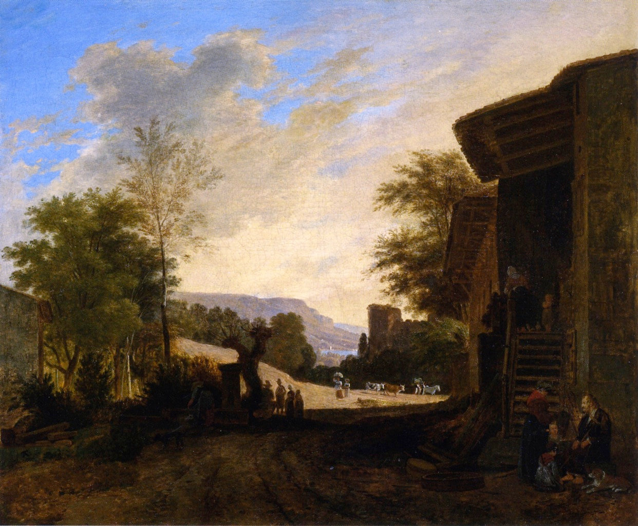 Landscape with Farm, Cattle and Figures, vintage artwork by Adam Töpffer, 12x8" (A4) Poster