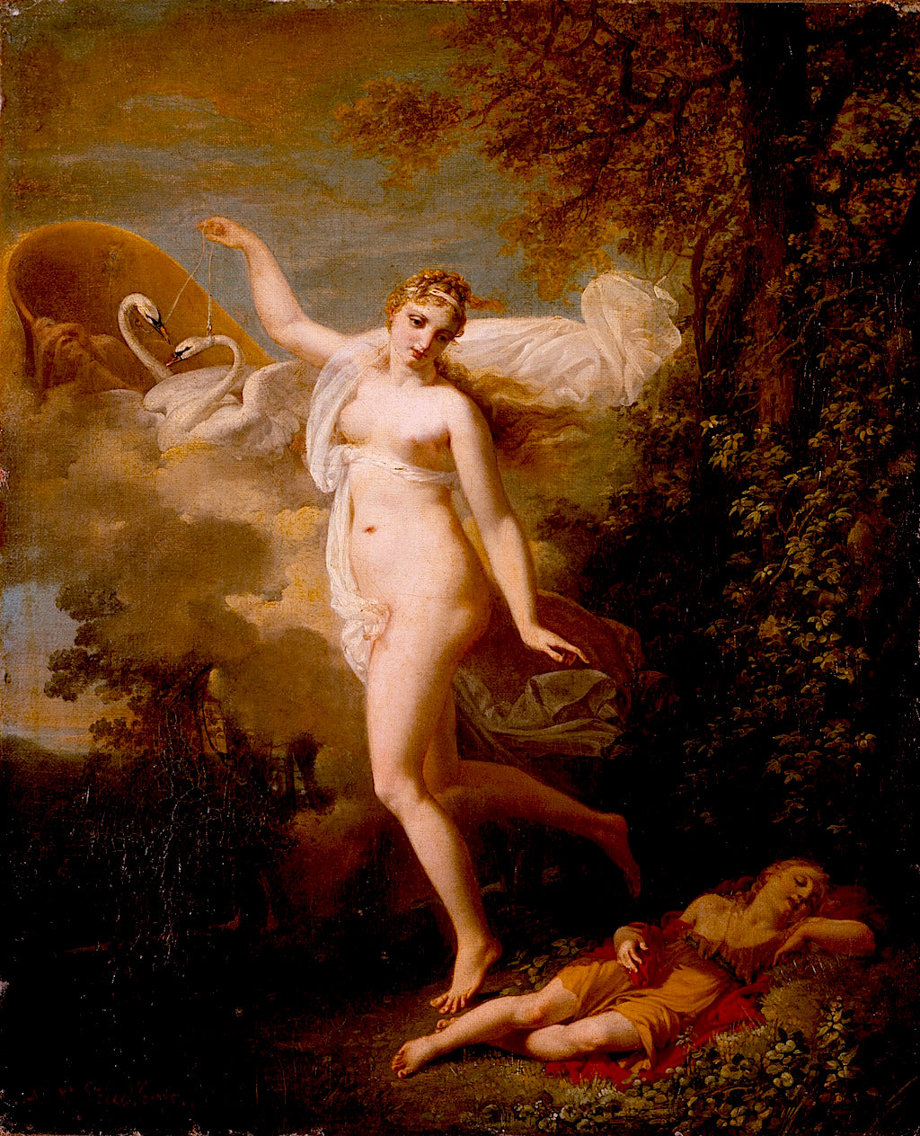 Venus and a Sleeping Cupid, vintage artwork by Jean-Baptiste Mallet, 12x8" (A4) Poster