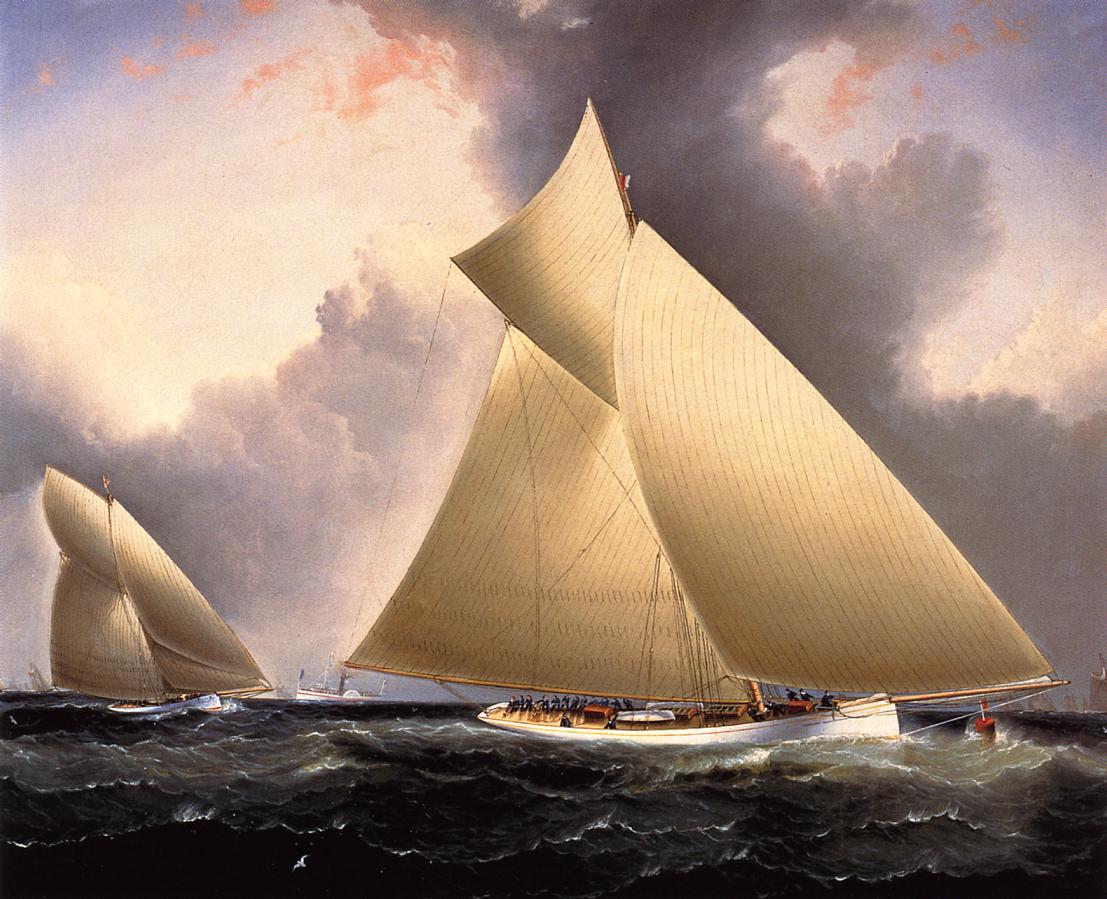 Mayflower' Leading 'Galatea', America's Cup 1886, vintage artwork by James E. Buttersworth, A3 (16x12") Poster Print