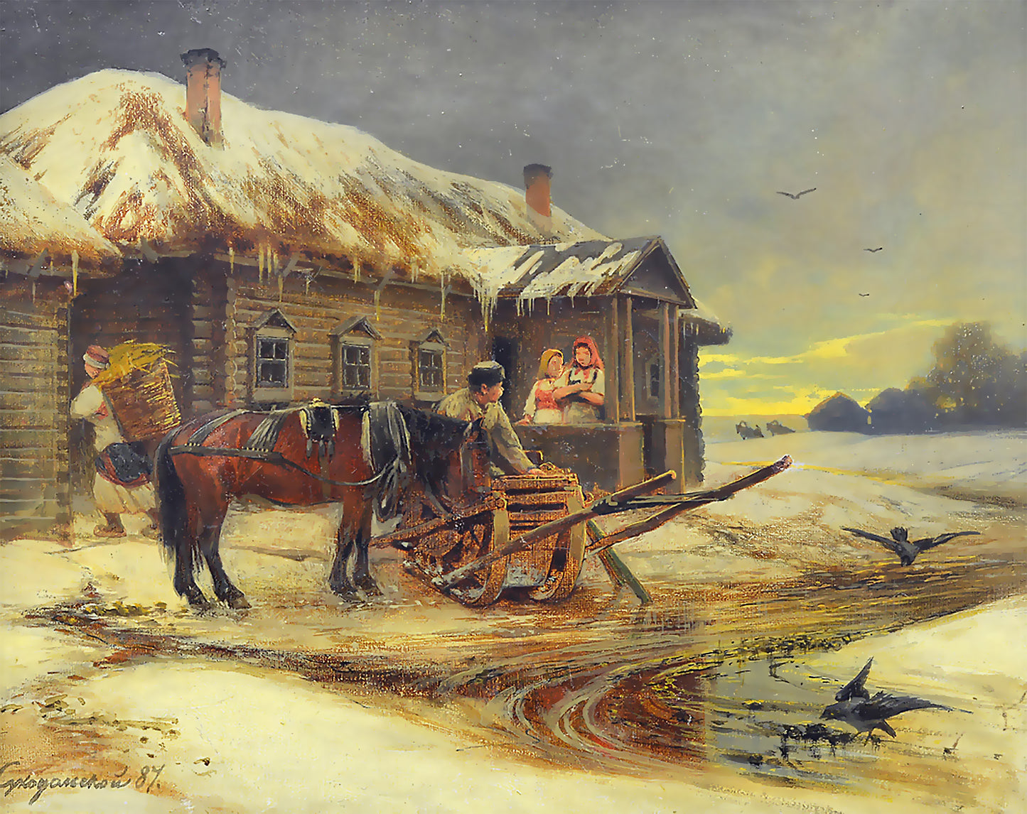 At dawn, vintage artwork by Petr Sukhodolsky, 12x8" (A4) Poster