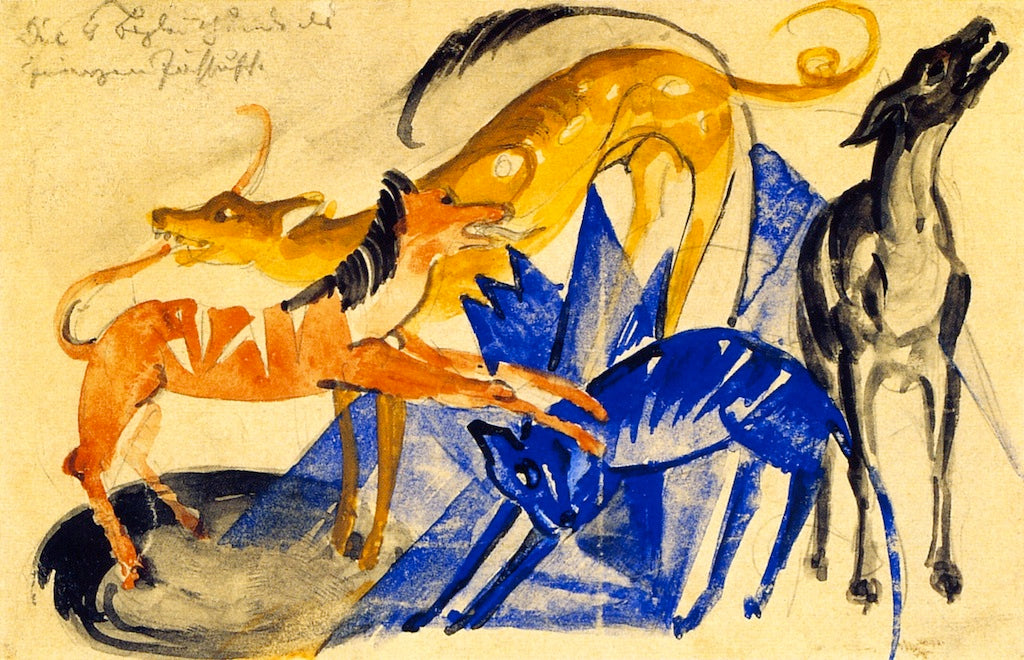 The Four Companion Dogs of Prince Jussuff, vintage artwork by Franz Marc, 12x8" (A4) Poster