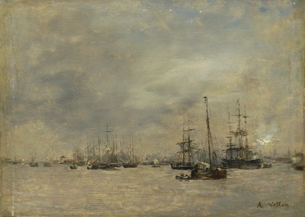 Harbor Scene, vintage artwork by Antoine Vollon, 12x8" (A4) Poster