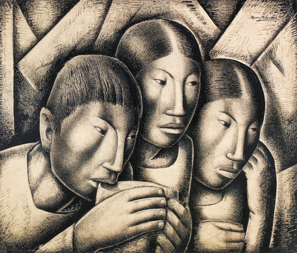 Hermano y Hermanas, vintage artwork by Alfredo Ramos Martinez, 12x8" (A4) Poster