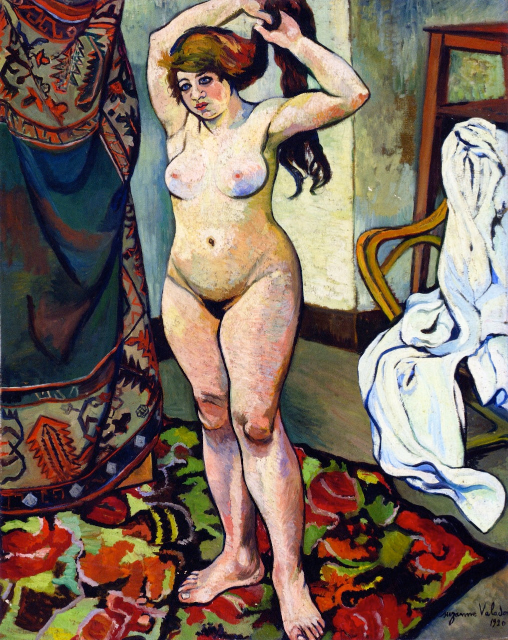 Gilbert, Nude Fixing Her Hair, vintage artwork by Suzanne Valadon, 12x8" (A4) Poster