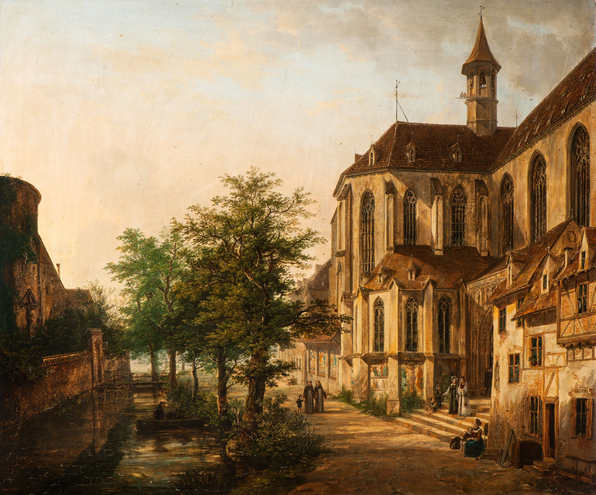 Klosterhof in Tegernsee, vintage artwork by Domenico Quaglio the Younger, 12x8" (A4) Poster