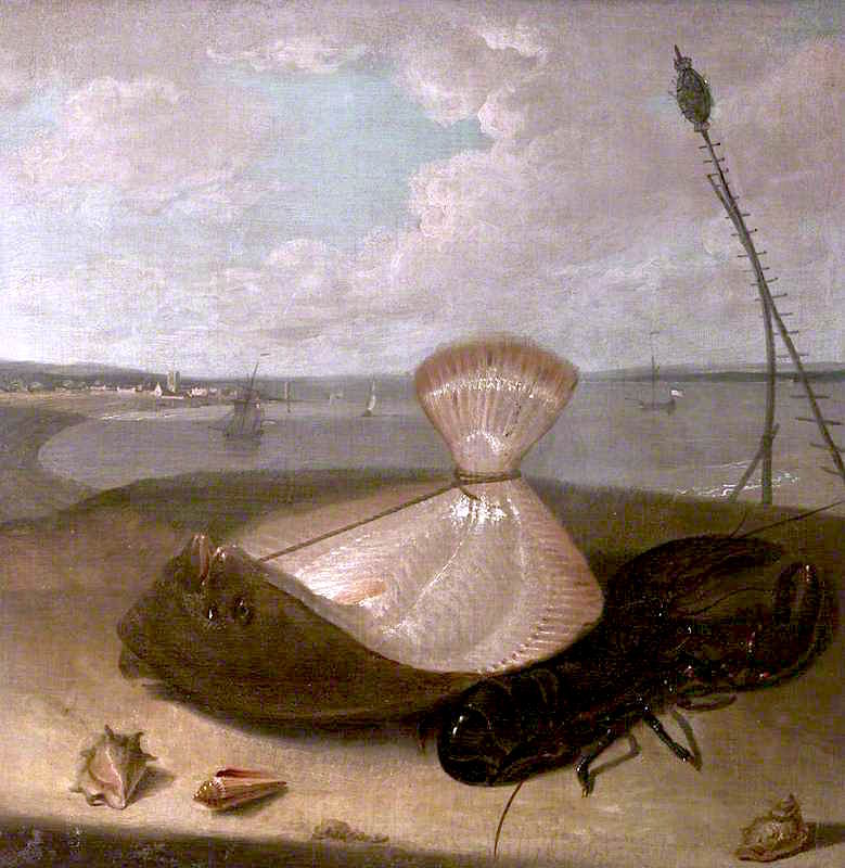 Turbot, Lobster and Sea Shells, in the Thames Estuary, vintage artwork by Arthur Devis, 12x8" (A4) Poster