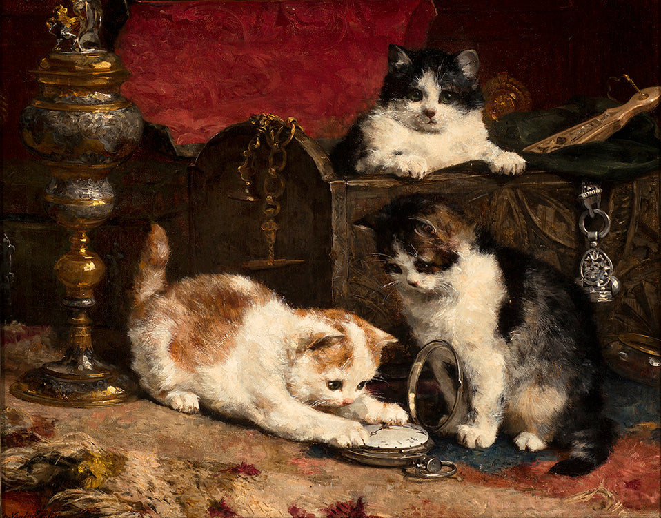ittens playing with a pocket watch by Charles van den Eycken,A3(16x12")Poster