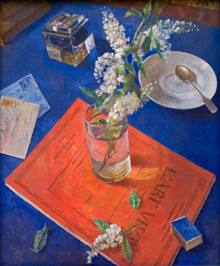 Cherry Blossom in a Glass, vintage artwork by Kuzma Petrov-Vodkin, 12x8" (A4) Poster