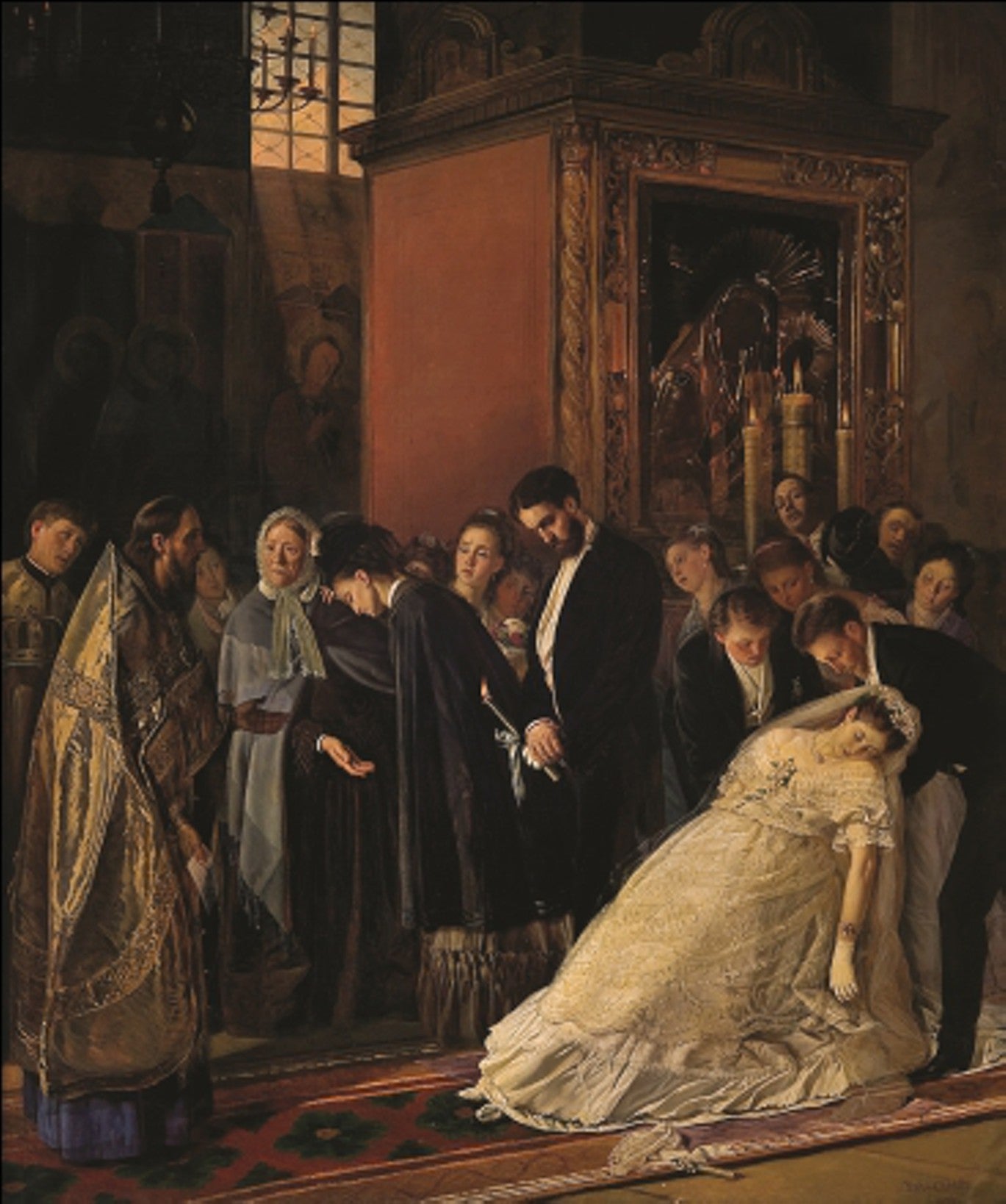 Interrupted Wedding, vintage artwork by Vasily Pukirev, 12x8" (A4) Poster