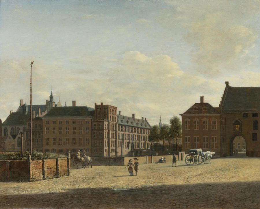 The Plaats with the Binnenhof and the Gevangenpoort, the Hague, vintage artwork by Gerrit Adriaensz.Berckheyde, 12x8" (A4) Poster
