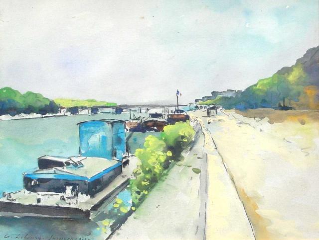 Barges along the Seine, vintage artwork by Albert Lebourg, 12x8" (A4) Poster