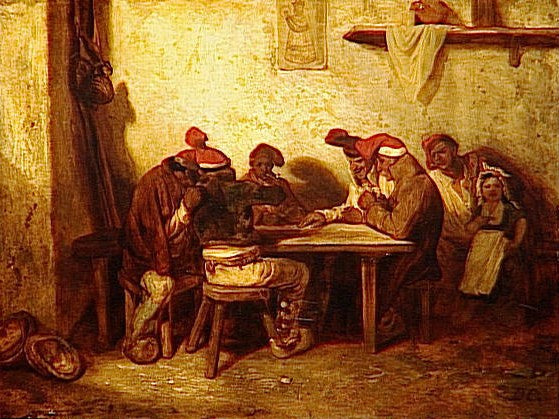 Spaniards Playing Cards, vintage artwork by Alexandre-Gabriel Decamps, A3 (16x12") Poster Print