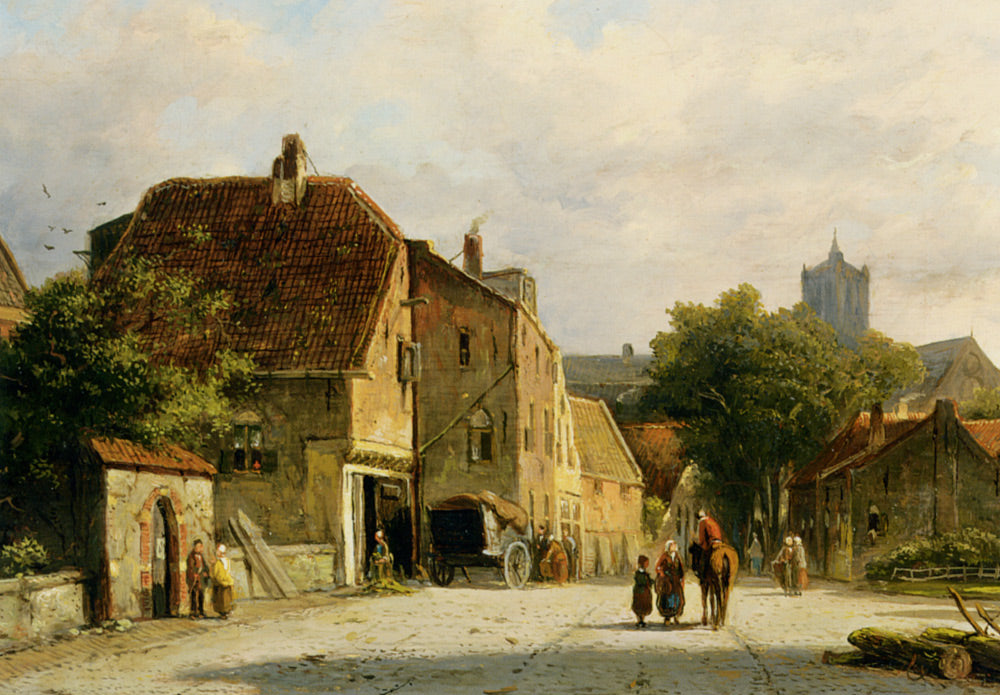 Figures in a Dutch Town, vintage artwork by Adrianus Eversen, A3 (16x12") Poster Print