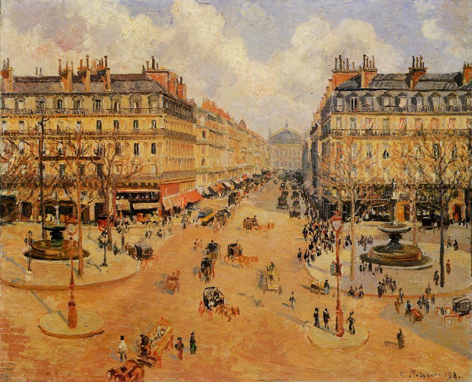Avenue de l'Opera: Morning Sunshine, vintage artwork by Camille Pissarro, 12x8" (A4) Poster