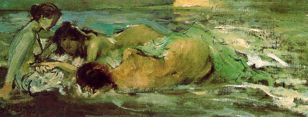 Naked Women on the Beach, vintage artwork by Ignacio Pinazo Camarlench, 12x8" (A4) Poster