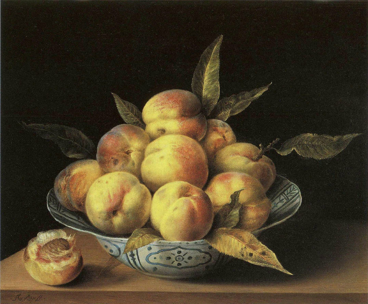 Cup of peaches, vintage artwork by Sebastien Stoskopff, 12x8" (A4) Poster