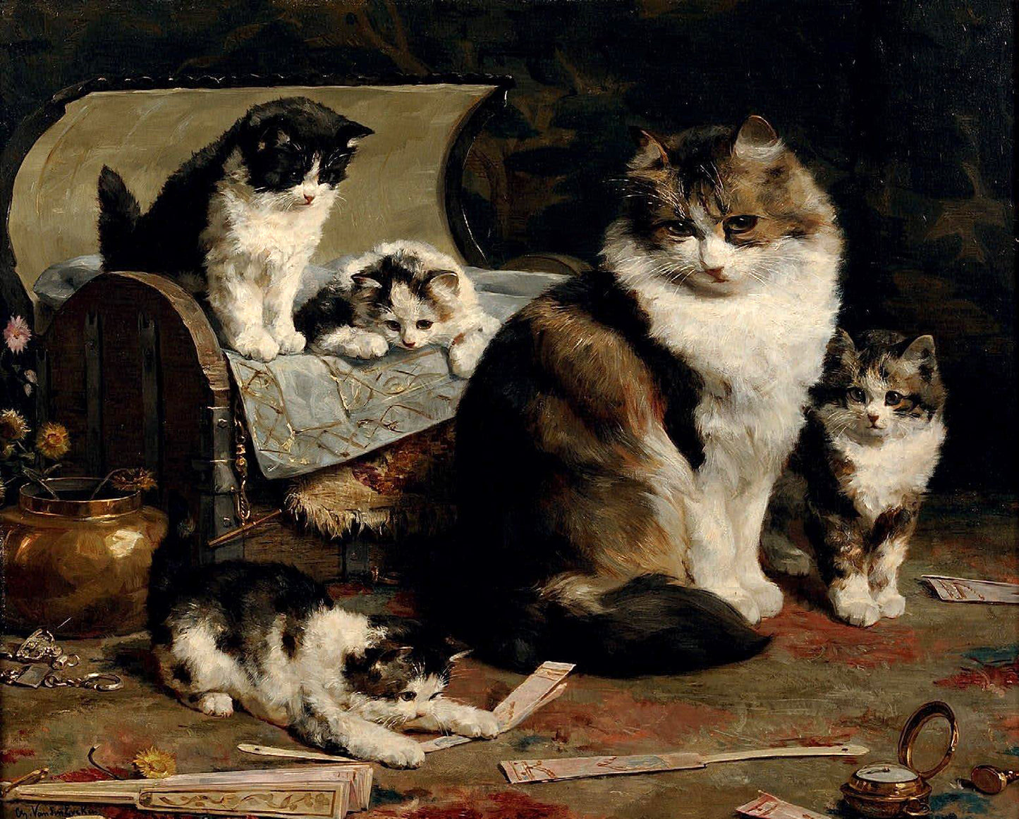les chats sur sa toile d'origine by Charles van den Eycken,A3(16x12")Poster