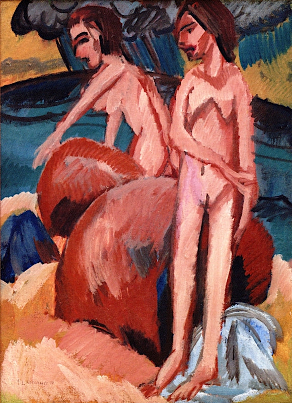 Bathers by the Sea, vintage artwork by Ernst Ludwig Kirchner, 12x8" (A4) Poster