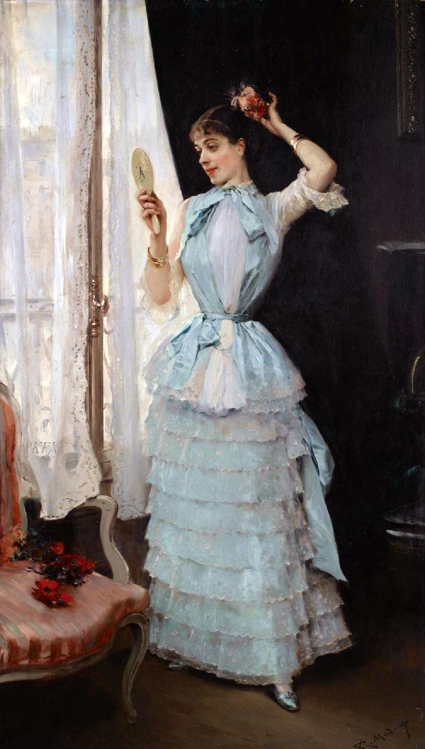 Aline at her toilette, vintage artwork by Raimundo de Madrazo y Garreta, 12x8" (A4) Poster