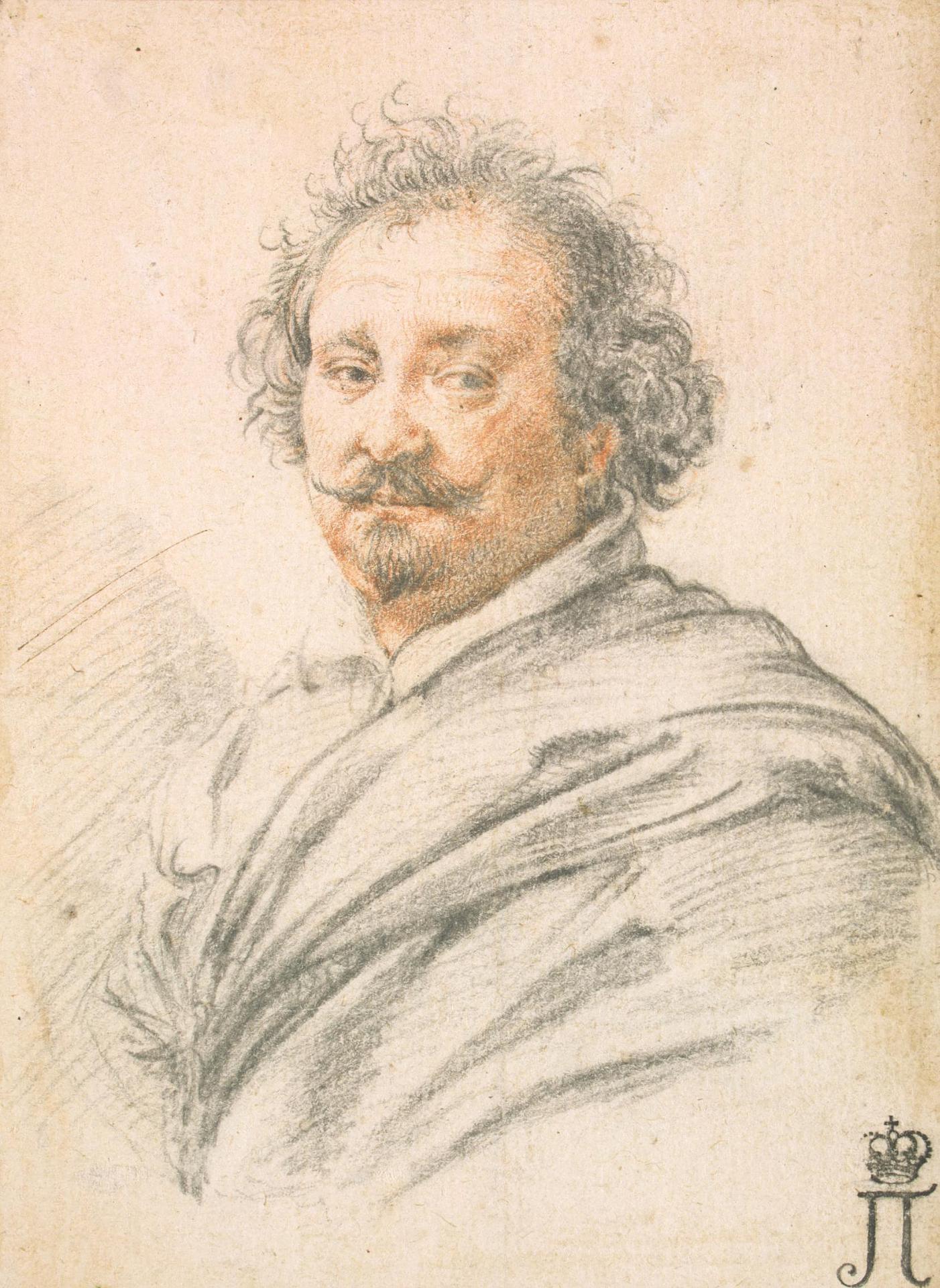 Portrait of Giulio Strozza, vintage artwork by Simon Vouet, 12x8" (A4) Poster