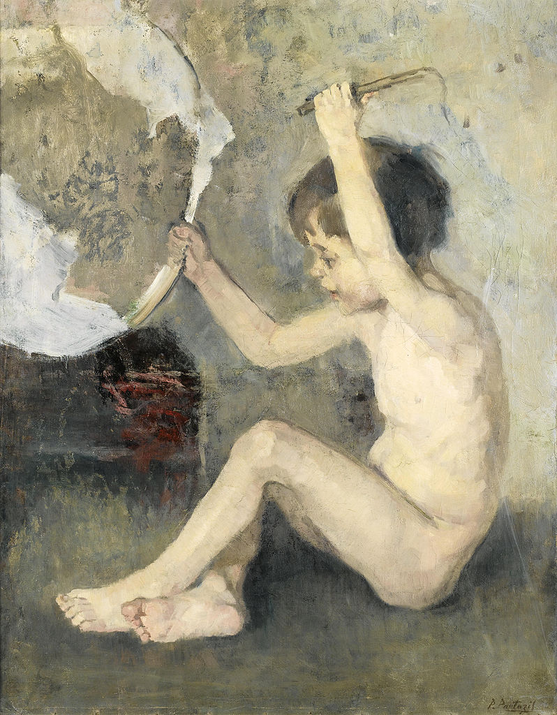 Child with a Hoop, vintage artwork by Periklis Pantazis, 12x8" (A4) Poster