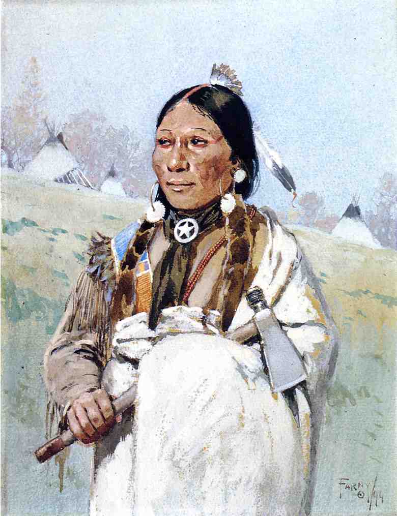 Indian with Tomahawk, vintage artwork by Henry F. Farny, 12x8" (A4) Poster