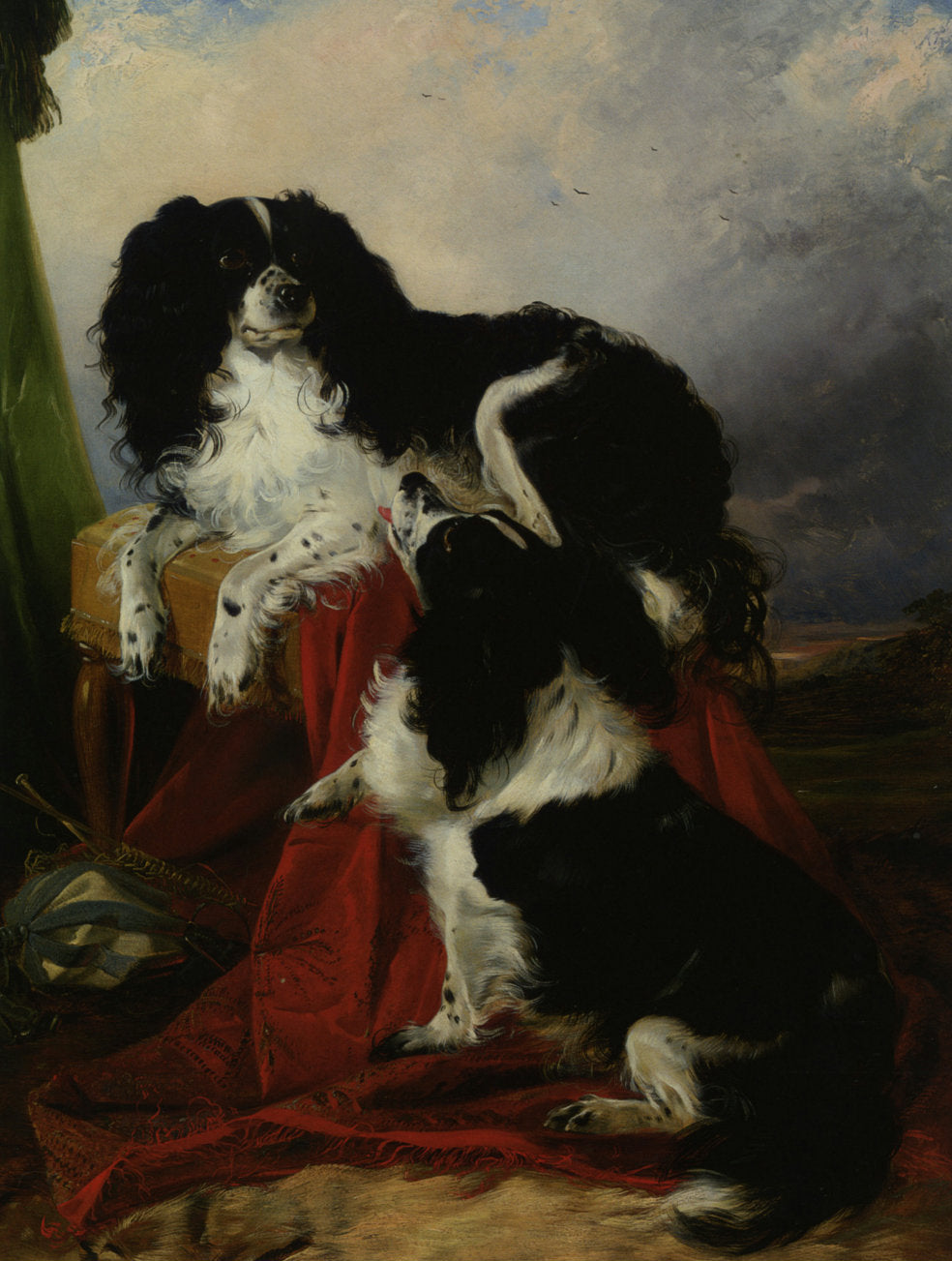King Charles Spaniels, vintage artwork by Richard Ansdell, A3 (16x12") Poster Print
