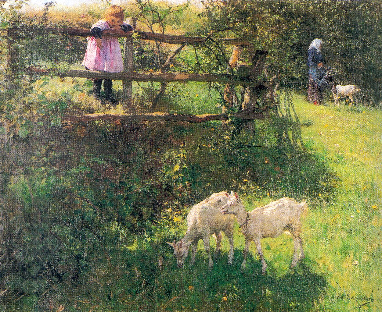 Little Goats, vintage artwork by Évariste Carpentier, 12x8" (A4) Poster