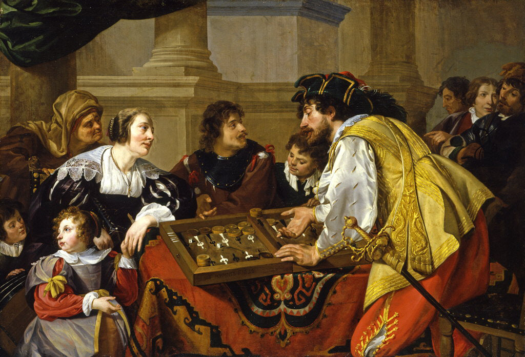 The Backgammon Players, vintage artwork by Theodore Rombouts, 12x8" (A4) Poster