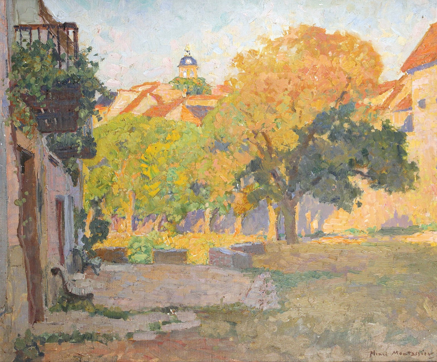 La place du village, vintage artwork by Henri Montassier, 12x8" (A4) Poster