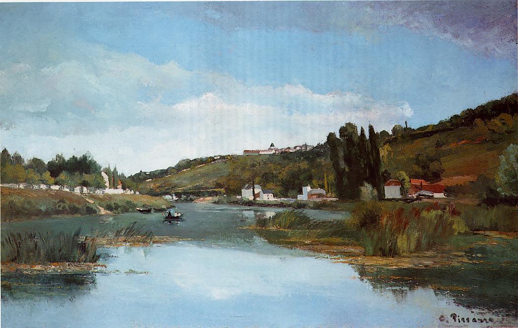 The Banks of the Marne at Chennevieres, vintage artwork by Camille Pissarro, 12x8" (A4) Poster
