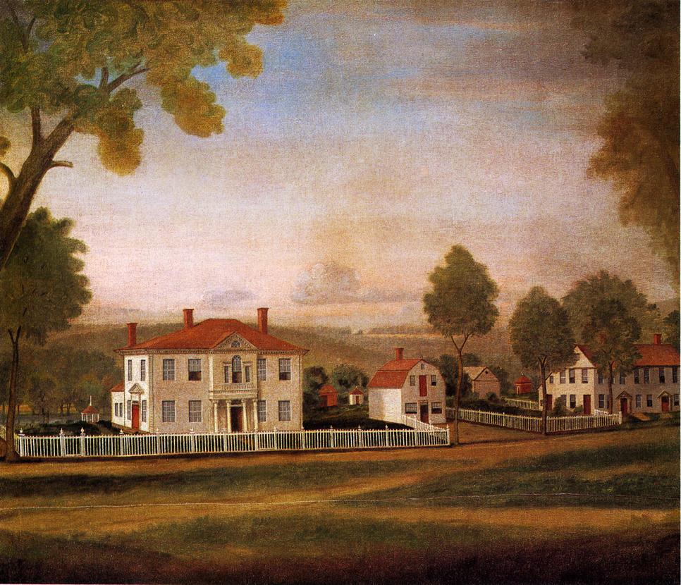 Houses Fronting New Milford Green, vintage artwork by Ralph Earl, 12x8" (A4) Poster